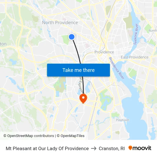 Mt Pleasant at Our Lady Of Providence to Cranston, RI map