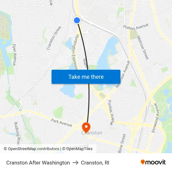 Cranston After Washington to Cranston, RI map