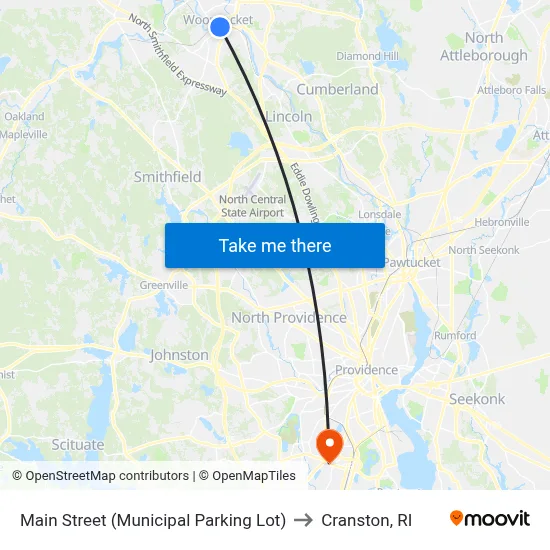 Main Street (Municipal Parking Lot) to Cranston, RI map