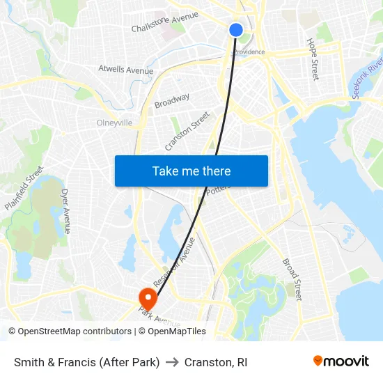 Smith & Francis (After Park) to Cranston, RI map