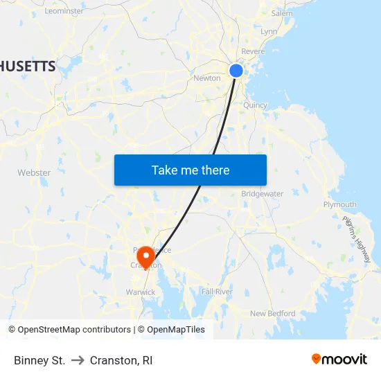 Binney St. to Cranston, RI map