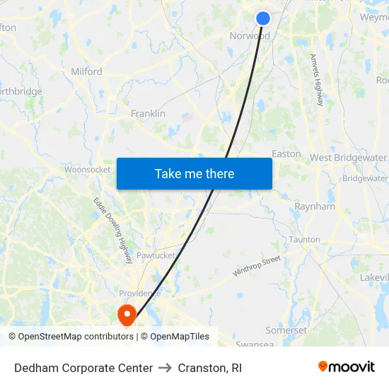 Dedham Corporate Center to Cranston, RI map