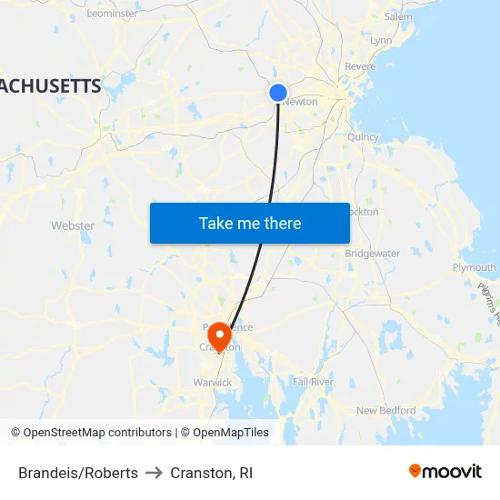 Brandeis/Roberts to Cranston, RI map