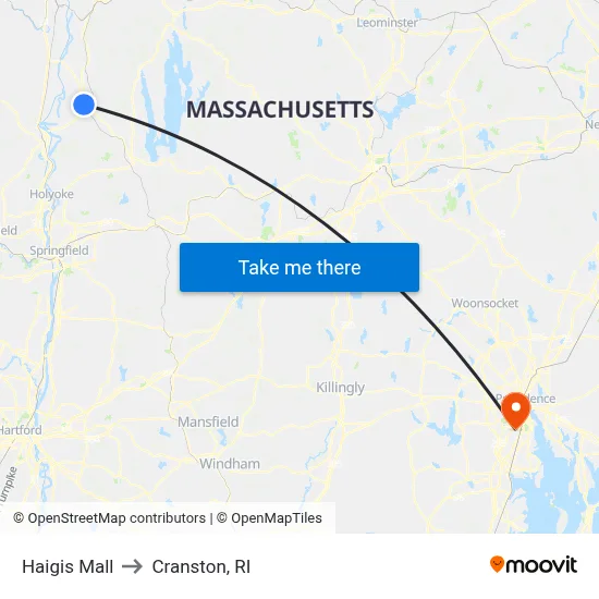 Haigis Mall to Cranston, RI map