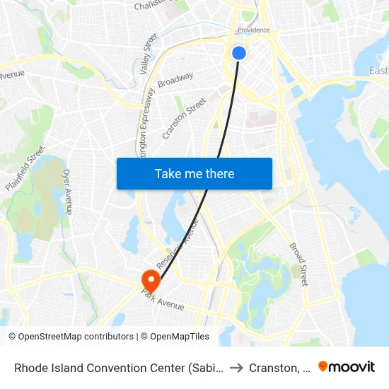 Rhode Island Convention Center (Sabin) to Cranston, RI map