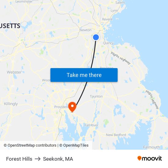 Forest Hills to Seekonk, MA map