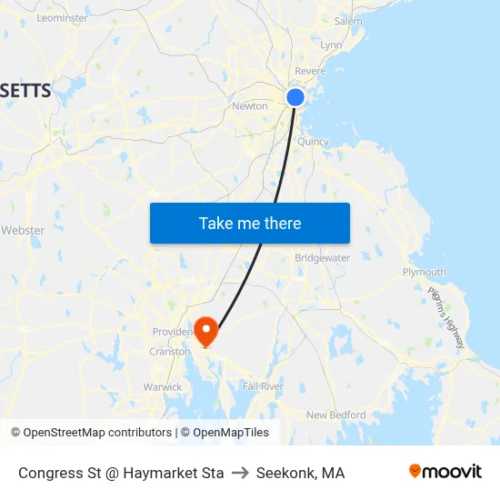 Congress St @ Haymarket Sta to Seekonk, MA map