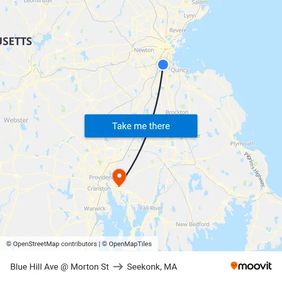 Blue Hill Ave @ Morton St to Seekonk, MA map