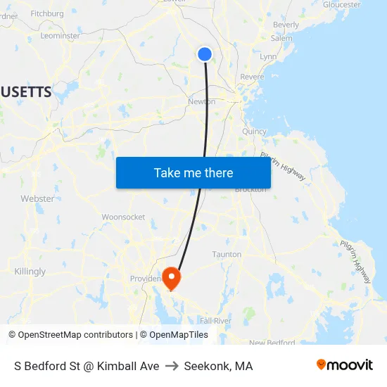S Bedford St @ Kimball Ave to Seekonk, MA map