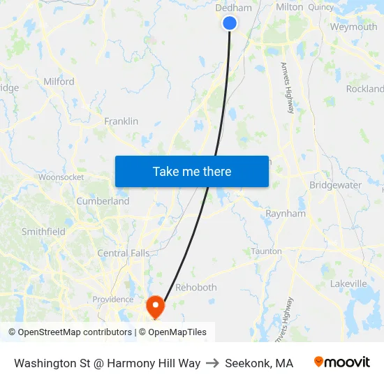 Washington St @ Harmony Hill Way to Seekonk, MA map