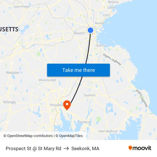 Prospect St @ St Mary Rd to Seekonk, MA map