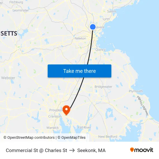 Commercial St @ Charles St to Seekonk, MA map