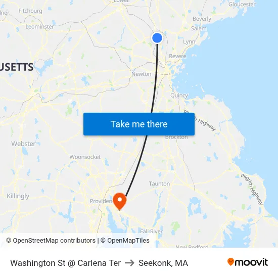 Washington St @ Carlena Ter to Seekonk, MA map