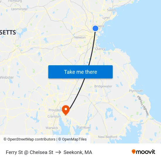 Ferry St @ Chelsea St to Seekonk, MA map