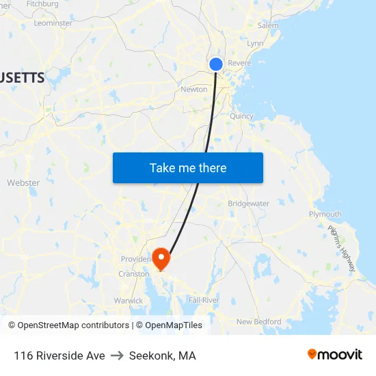 116 Riverside Ave to Seekonk, MA map
