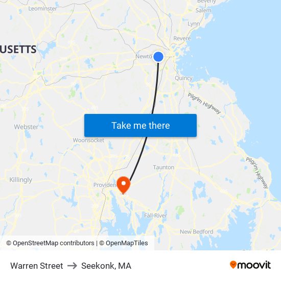 Warren Street to Seekonk, MA map