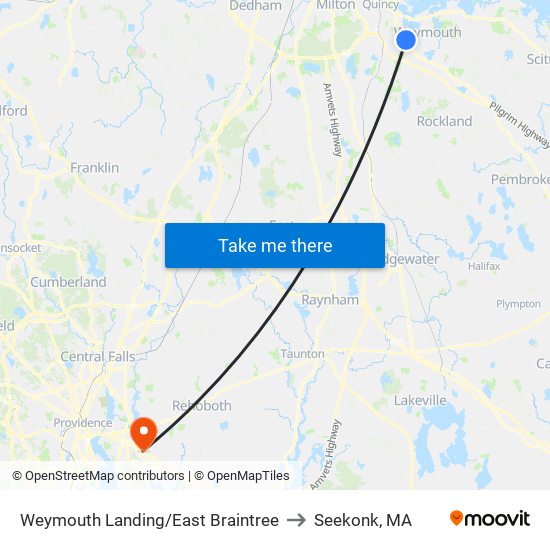 Weymouth Landing/East Braintree to Seekonk, MA map