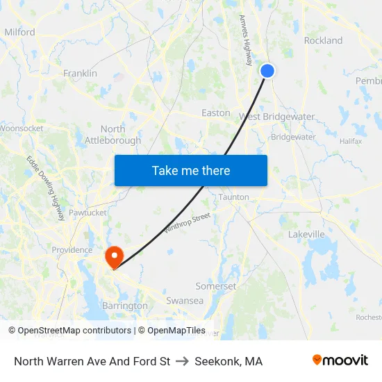 North Warren Ave And Ford St to Seekonk, MA map
