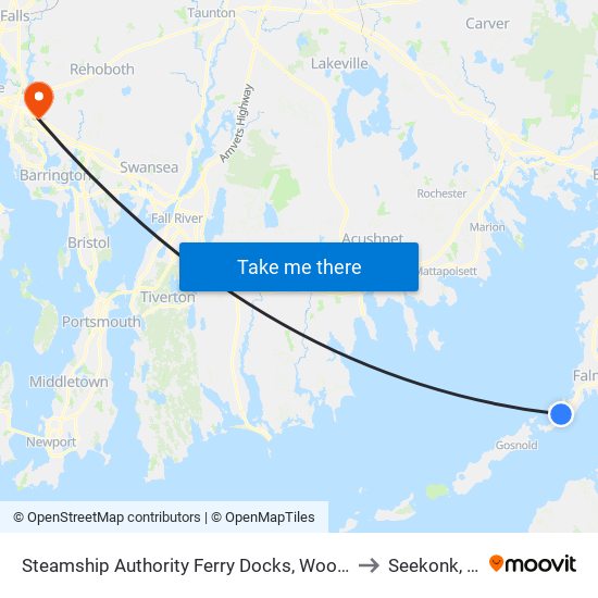 Steamship Authority Ferry Docks, Woods Hole to Seekonk, MA map