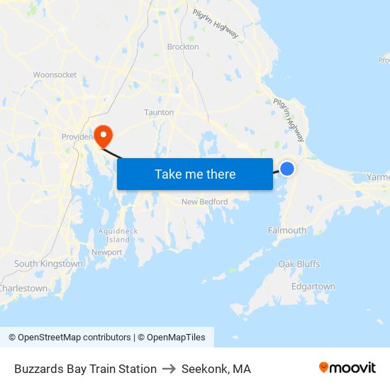 Buzzards Bay Train Station to Seekonk, MA map