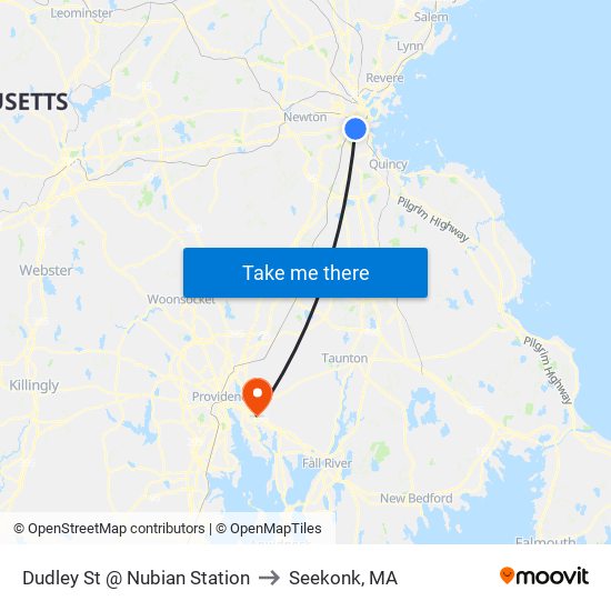 Dudley St @ Nubian Station to Seekonk, MA map