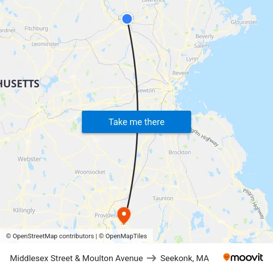 Middlesex Street & Moulton Avenue to Seekonk, MA map