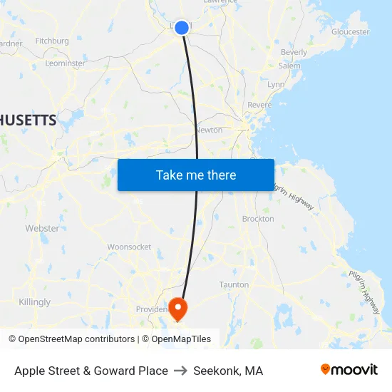 Apple Street & Goward Place to Seekonk, MA map