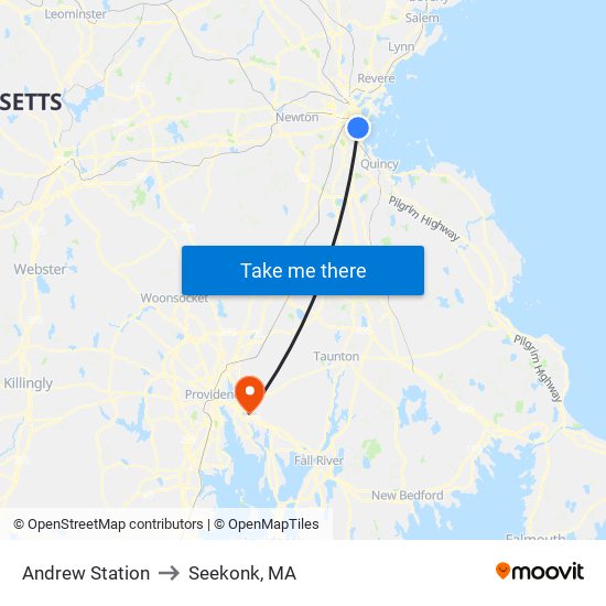 Andrew Station to Seekonk, MA map