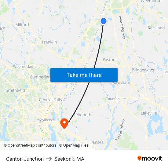 Canton Junction to Seekonk, MA map