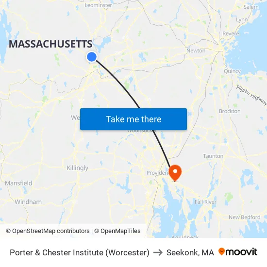 Porter & Chester Institute (Worcester) to Seekonk, MA map