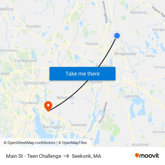 Main St - Teen Challenge to Seekonk, MA map