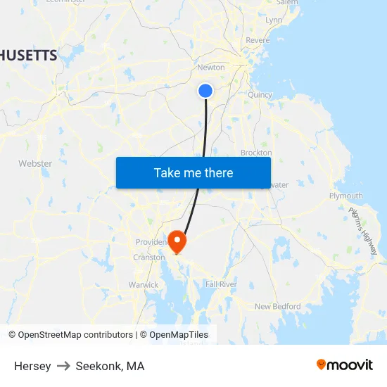 Hersey to Seekonk, MA map