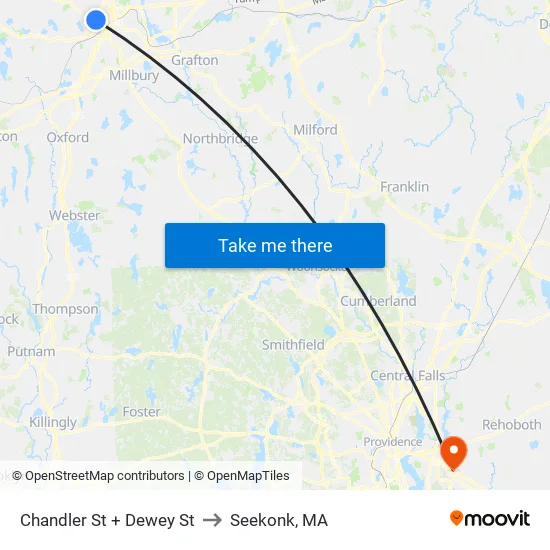 Chandler St + Dewey St to Seekonk, MA map