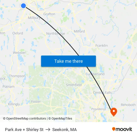 Park Ave + Shirley St to Seekonk, MA map