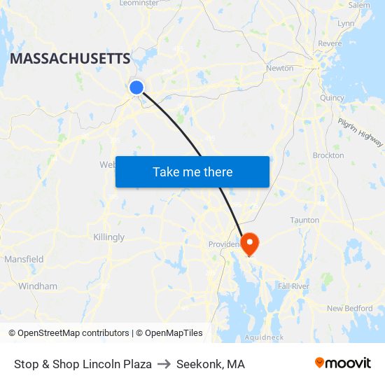 Stop & Shop Lincoln Plaza to Seekonk, MA map