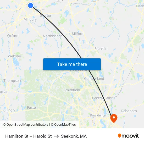 Hamilton St + Harold St to Seekonk, MA map