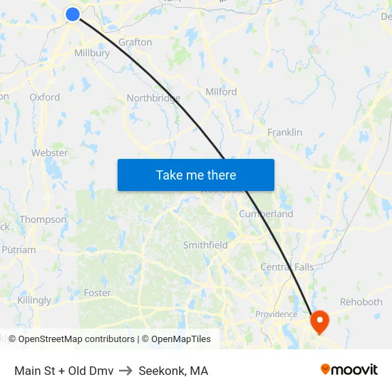 Main St + Old Dmv to Seekonk, MA map