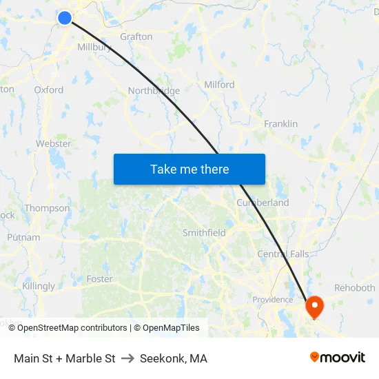 Main St + Marble St to Seekonk, MA map