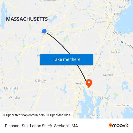 Pleasant St + Lenox St to Seekonk, MA map