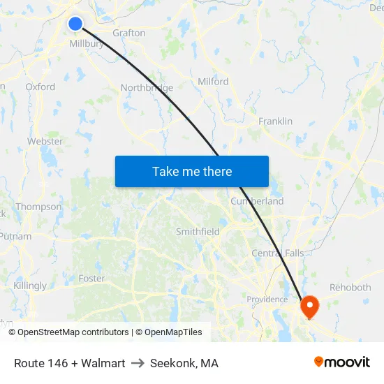 Route 146 + Walmart to Seekonk, MA map