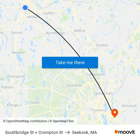 Southbridge St at Crompton to Seekonk, MA map