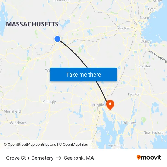 Grove St at Cemetery to Seekonk, MA map
