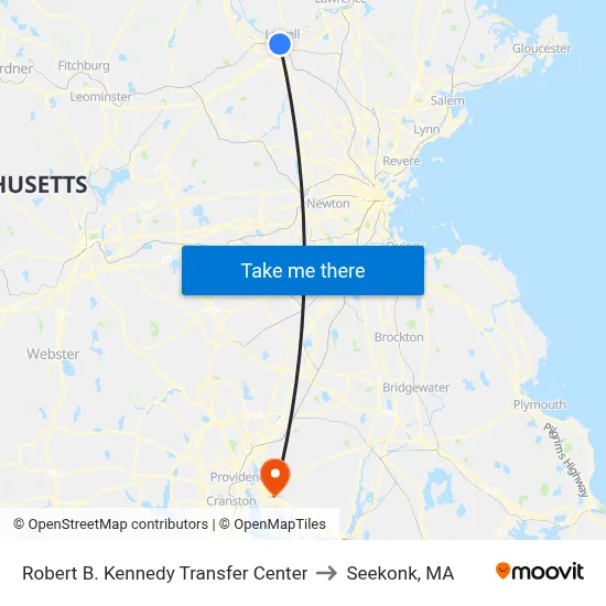 Robert B. Kennedy Transfer Center to Seekonk, MA map