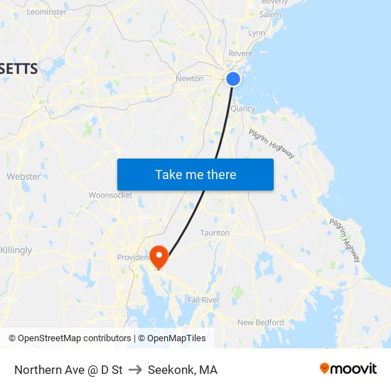 Northern Ave @ D St to Seekonk, MA map
