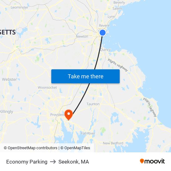 Economy Parking to Seekonk, MA map