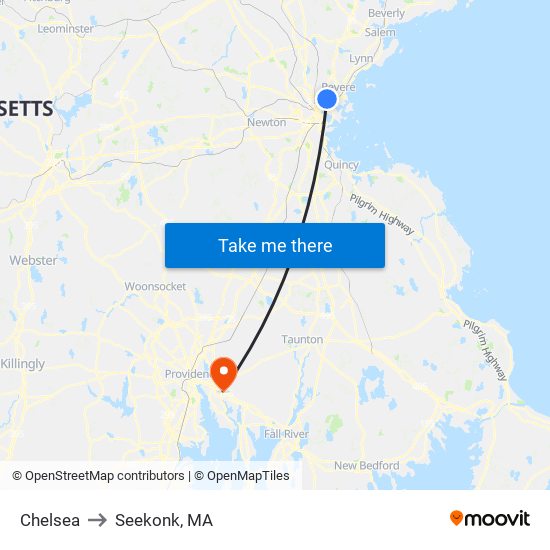 Chelsea to Seekonk, MA map