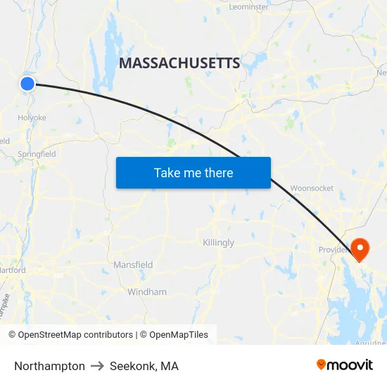 Northampton to Seekonk, MA map