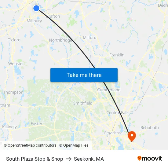 South Plaza Stop & Shop to Seekonk, MA map