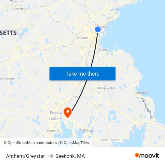 Anthem/Greystar to Seekonk, MA map