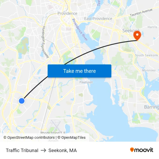 Traffic Tribunal to Seekonk, MA map